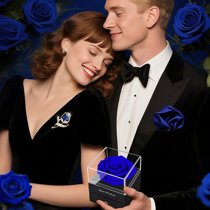 Preserved Rose Gift Enchanted Real Blue Rose with Sapphire Brooch, Eternal Flower Rose, Handmade Rose in Box with Pin, Forever Blue Rose Gift for Her on Mother'S Day, Birthday.